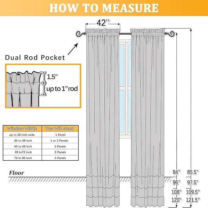 Gwine Turquoise Sheer Curtains for Bedroom 54 inches Long 2 Panels, Light - Image 9