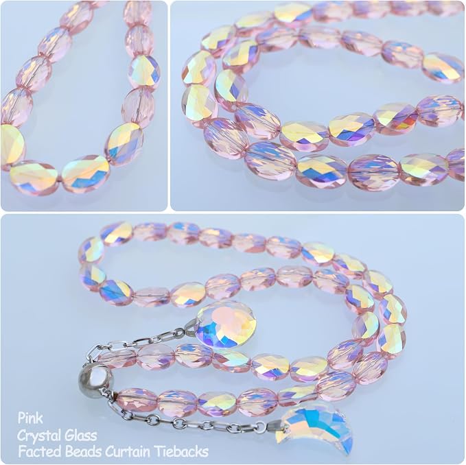 PEDOBO Magnetic Curtain Tiebacks, 2 Pack Crystal Beaded Sun & Moon Pendants - Image 2