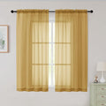 Sheer Gold Curtains for Bedroom Living Room 54 Inch Length 2 Panels Set by WelvetBLK