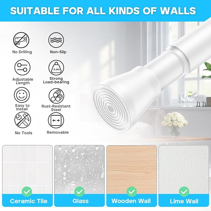 AIZESI Spring Tension Rods Adjustable Tension Curtain Rod Small Tension Rod No - Image 2