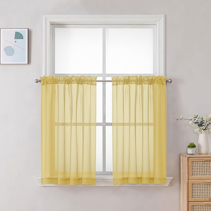 Chyhomenyc Mustard Yellow Short Sheer Curtains 30 inch Length, Light Filtering by Chyhomenyc