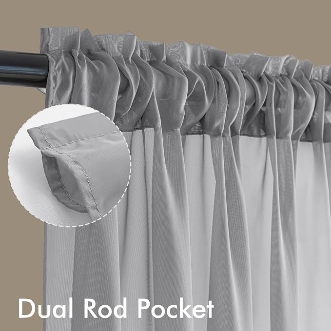MIULEE Dark Grey Sheer Curtains 63 Inches Long, 4 Panels Set, Rod Pocket Light - Image 3