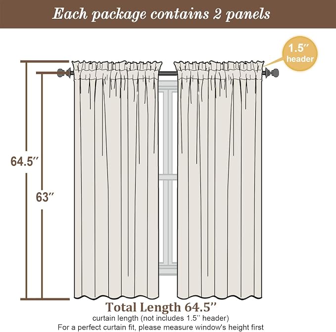 Chyhomenyc White Sheer Curtains 63 Inch Length 2 Panels Set, Light Filtering - Image 7