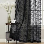 YJ YANJUN Vintage Lace Curtains 72 inch Length Goth Black Floral Sheer by YJYANJUN