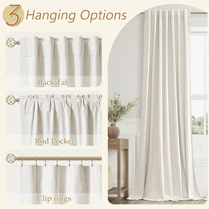 Guken Cream 100% Blackout Linen Curtains 38 Inch Wide by 90 Inch - Image 6