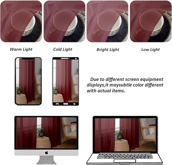 Chyhomenyc Burgundy Sheer Curtains 63 Inches Long 2 Panels Set, Light Filtering - Image 8