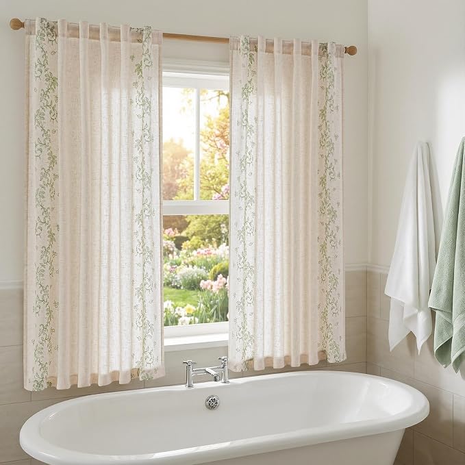 jinchan Evelyn Embroidered Linen Curtains 63 inch Floral Curtains - Image 5