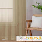 Gwine Taupe Sheer Kitchen Curtains 36 Inch Length, Light Filtering Voile Soft - Image 6