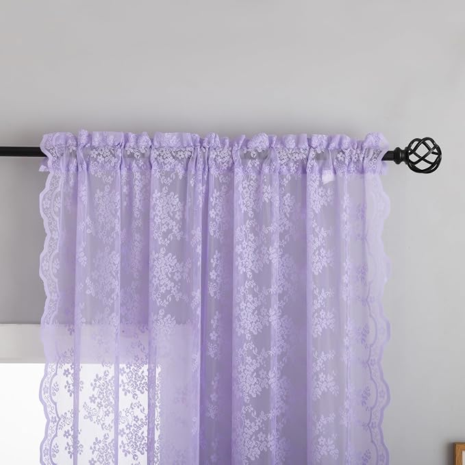 YJ YANJUN Vintage Lace Curtains 96 Inches Long-Victorian Floral Pattern - Image 3