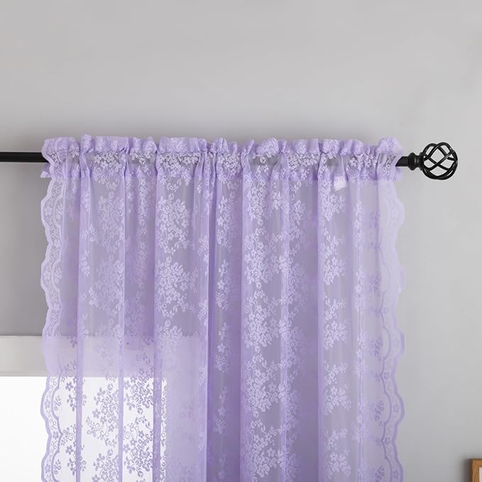 YJ YANJUN Vintage Lace Curtains 63 Inch Length-Victorian Floral Pattern - Image 2