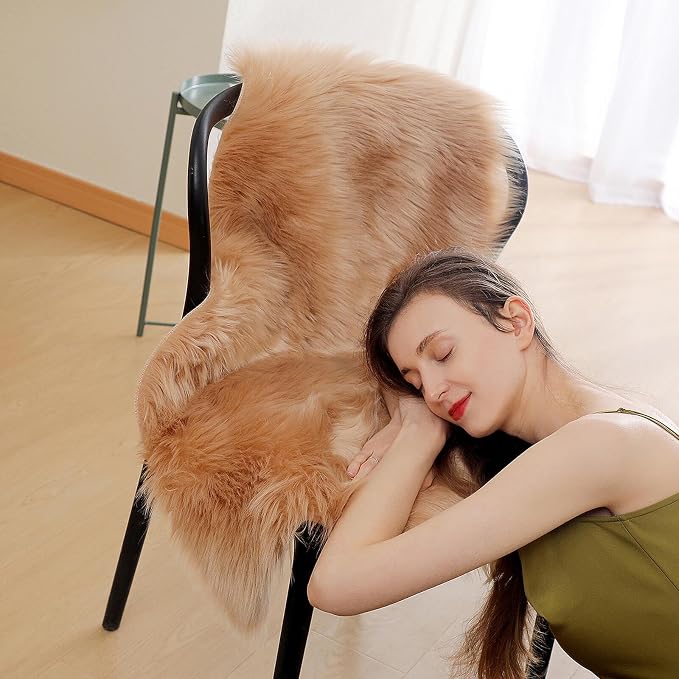 linmopm Faux Fur Rug Sheepskin Shag Fluffy Fuzzy Beige 2x3 ft Small Rugs - Image 4