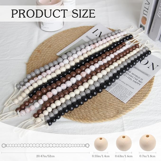 Hion 6 Pcs Boho Curtain Tiebacks, Wood Beads Curtain Holdbacks, Outdoor - Image 2