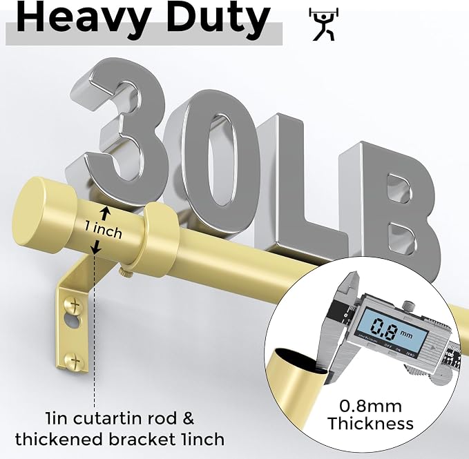 VOIIY Gold Curtain Rods for Windows 18 to 42 Inch, Size:18-42 Inch - Image 3