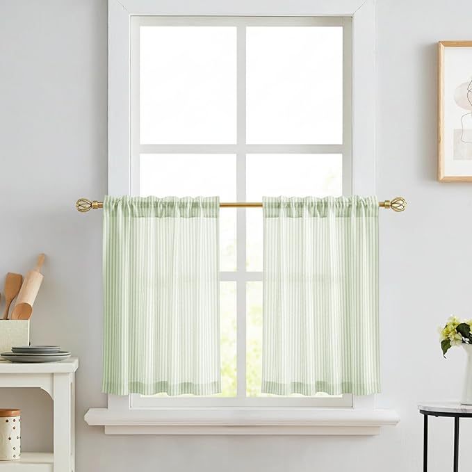 RYB HOME Sage Green Linen Kitchen Cafe Curtains 24 inch Length, Farmhouse - Image 8