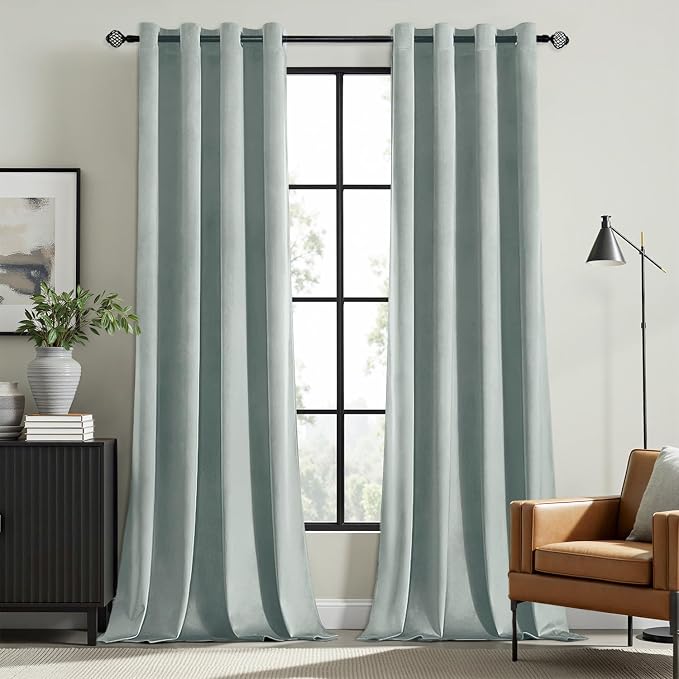 MIULEE Velvet Curtains Misty Blue Elegant Grommet Thermal Insulated Soundproof by MIULEE