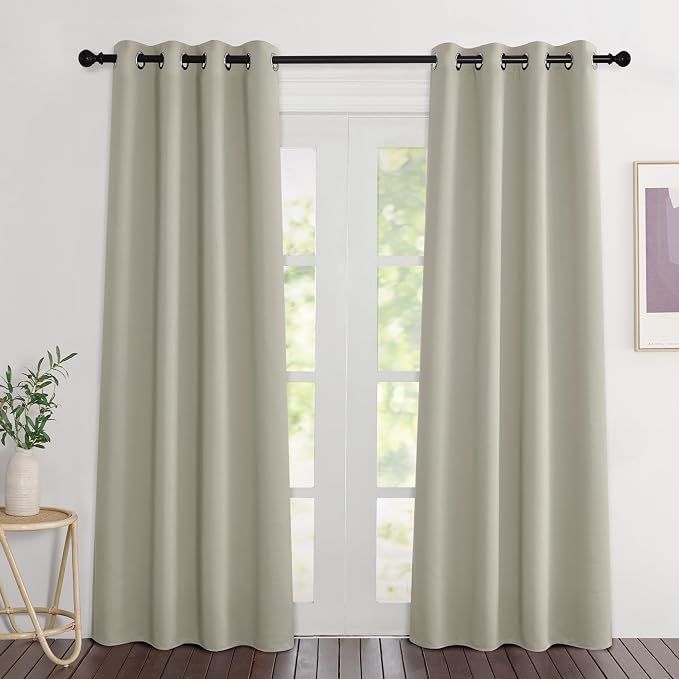 NICETOWN Room Darkening Natural Curtains 84 inches Long, Grommet Room Darkening by NICETOWN