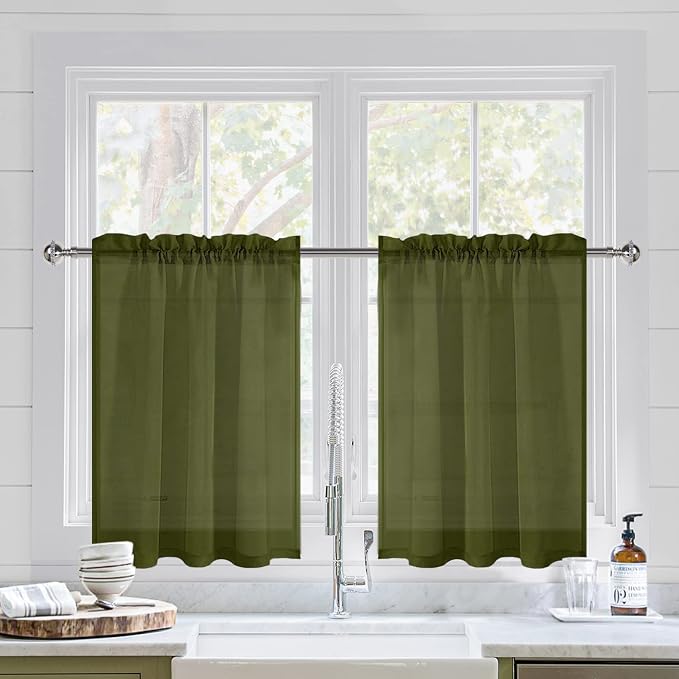 DWCN Olive Green Sheer Curtains - Image 2