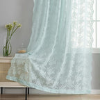 YJ YANJUN Vintage Lace Curtains 96 Inches Long-Victorian Floral Pattern Aqua - Image 4