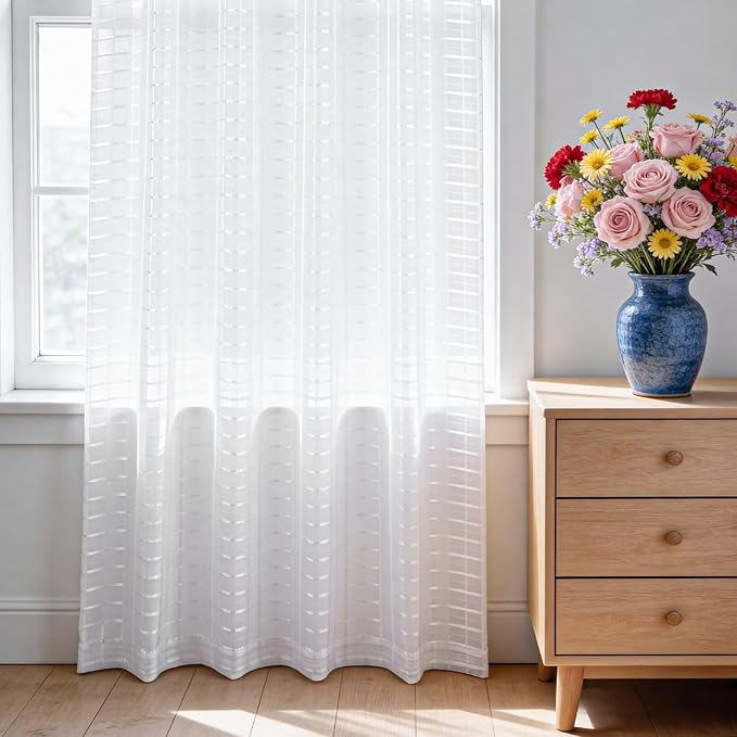 SpaceDresser Check Sheer Curtains 96 Inches Long - Image 3