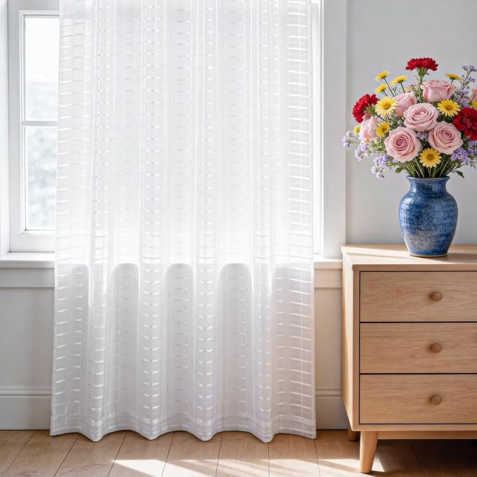 SpaceDresser Check Sheer Curtains 45 Inches Long - Image 3