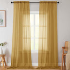 Extra Long Sheer Gold Curtains for Bedroom Living Room 108 Inches Long 2 Panels by WelvetBLK
