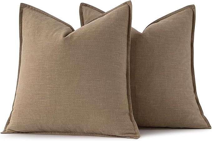 MIULEE Decorative Linen Pillow Covers 20x20 Inch Khaki Boho Farmhouse Neutral - Image 6