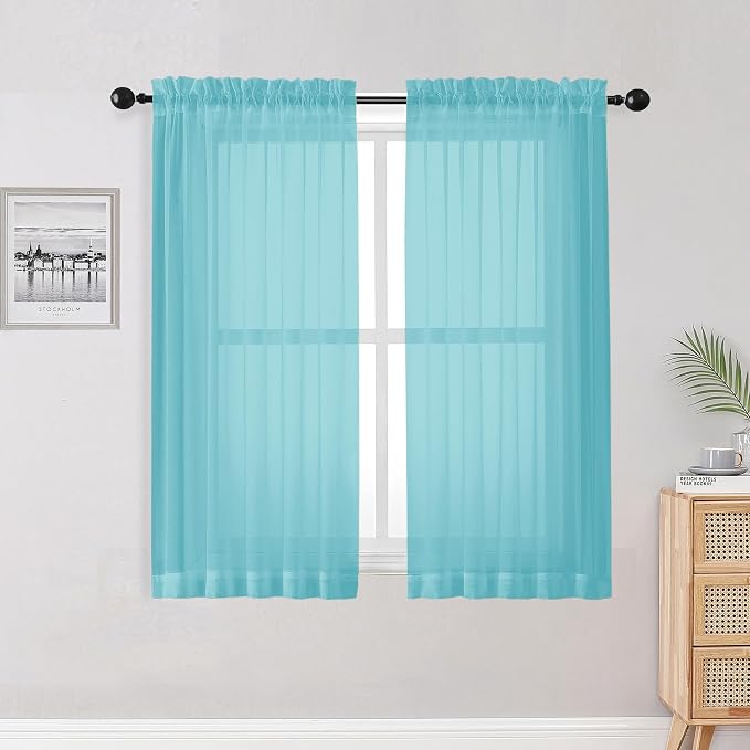 OWENIE Aqua Sheer Curtains for Bedroom Living Room 54 Inch Length 2 Panels Set by OWENIE