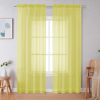 Simplebrand Lemon Sheer Curtains 84 Inches Long, Light Filtering Rod Pocket by Simplebrand