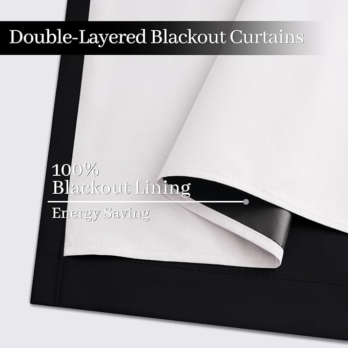 Yakamok 100% Blackout Curtains Black Room Darkening Thermal Insulated Window - Image 4
