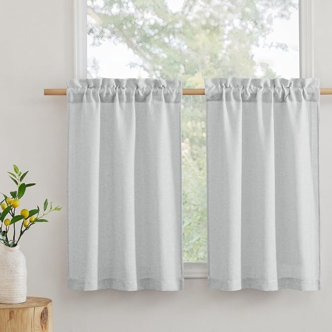 RYB HOME Cafe Curtains 24 inches Length, Linen Sheer Short Curtains by RYBHOME