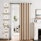 MIULEE Blackout Door Curtain Set of 2, 34 x 80 Inch Beige Thermal Insulated - Image 2