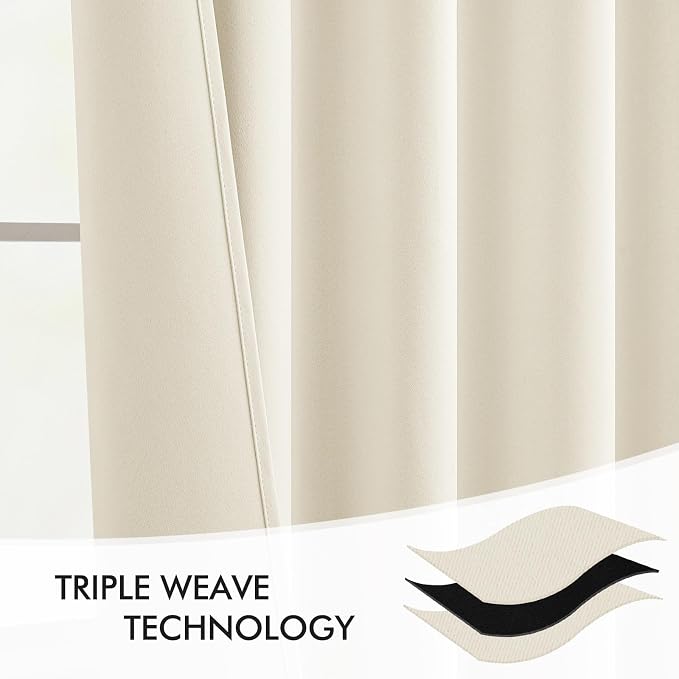 MIULEE Beige White Back Tab Blackout Curtains 102 Inch Long 2 Panels Set - Image 7