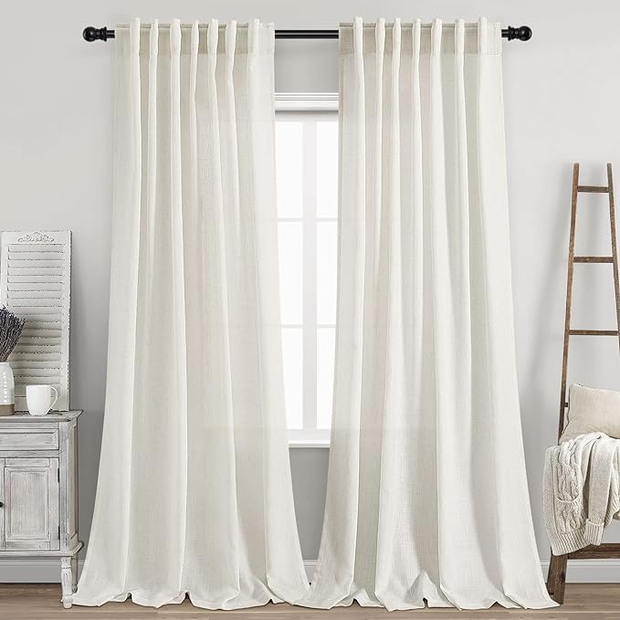 2 Panels Set Cream Linen Curtains 95 inches Long by Nanspring