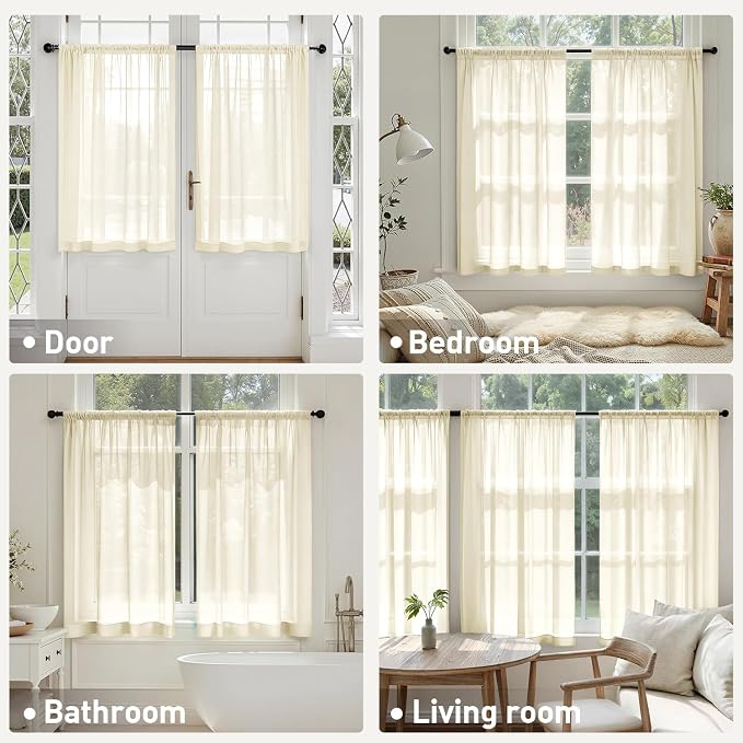 MIULEE Light Cream Sheer Curtains 63 Inches Long, 4 Panels Set, Light Filtering - Image 6