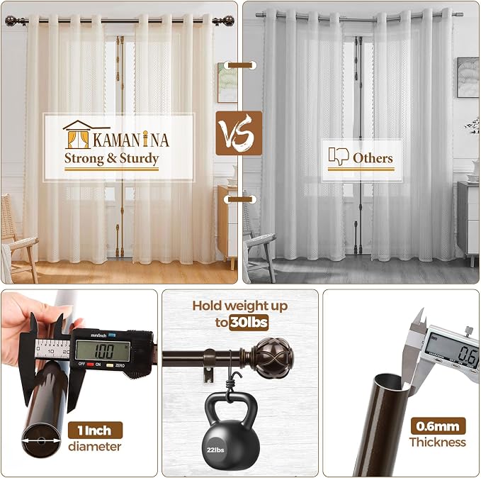 KAMANINA 1 Inch Extra Long Curtain Rod 140 to 195 Inches Bronze Heavy Duty - Image 7
