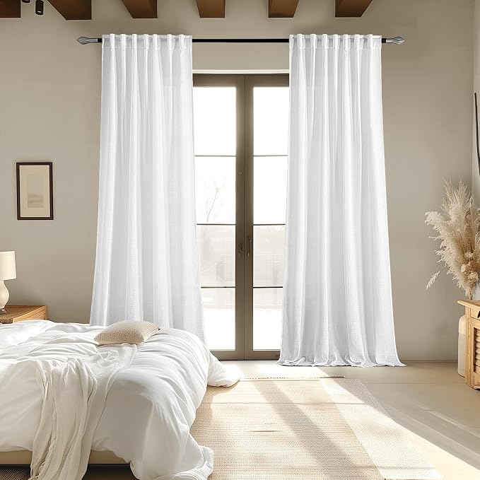 MIULEE White Linen Curtains 86 Inch Long 2 Panels - Image 6
