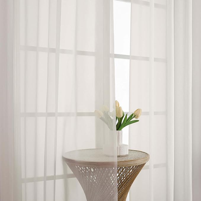 Chyhomenyc Extra Long Ivory Sheer Curtains 108 Inches Long 2 Panels, Light - Image 6