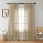 Gwine Taupe Sheer Curtains 96 Inches Long 2 Panels, Elegant Window Treatments by Gwine