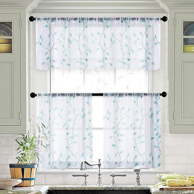 MRTREES Sheer Christmas Curtain Valance, Leaves Embroidered Small Valances - Image 6