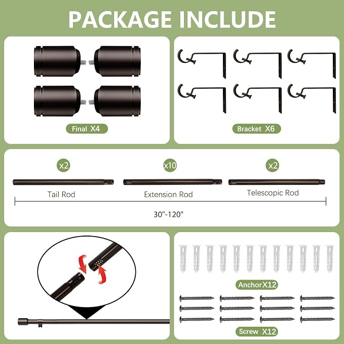 5/8” Diameter Curtain Rods 30-120 Inch, - Image 3