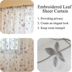 AmHoo 2 Panels Embroidered Leaf Pattern Semi Sheer Curtains Foliage Floral - Image 4
