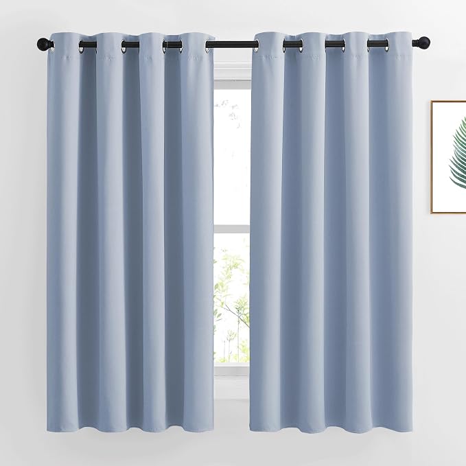 NICETOWN Vintage Blue Blackout Curtains 63 inches Long, Grommet Room Darkening by NICETOWN