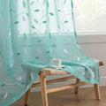 MIULEE Turquoise Sheer Curtains 2 Panels Embroidered Leaf Patterned Rod Pocket by MIULEE