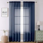 Lecloud Navy Blue Sheer Curtains 90 Inches Long 2 Panels, Light Filtering Voile by Lecloud
