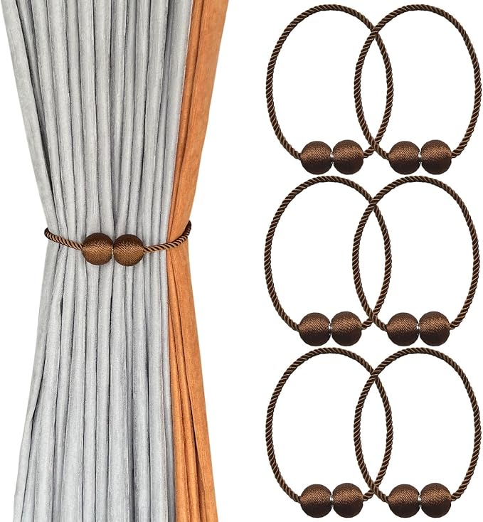 Melaluxe 6 Pack Magnetic Curtain Tiebacks, Decorative Curtain Holdbacks by Melaluxe