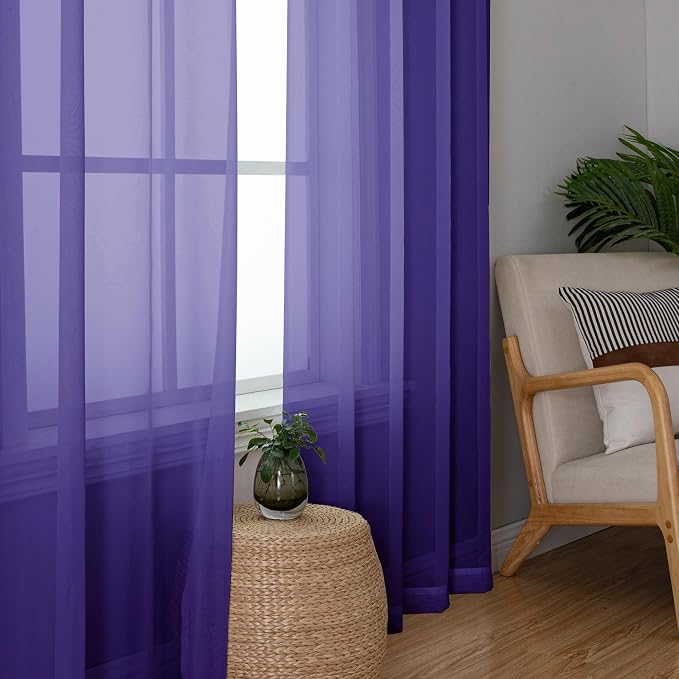Simplebrand Purple Sheer Curtains 84 Inches Long, Light Filtering Rod Pocket - Image 3