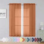 Simplebrand Orange Sheer Curtains 63 Inch Length 2 Panels, Rod Pocket Solid by Simplebrand