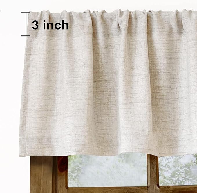 Faux Linen Valance for Windows Kitchen Living Room Valances Rod Pocket - Image 2