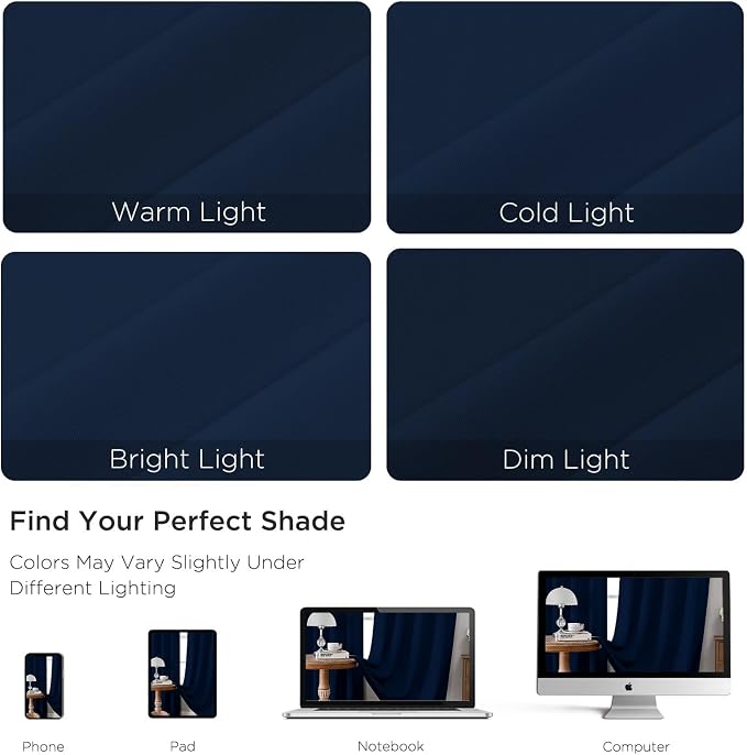CUCRAF Navy Blue Blackout Curtains 45 inch Length 2 Panels Set, Rod Pocket Room - Image 4