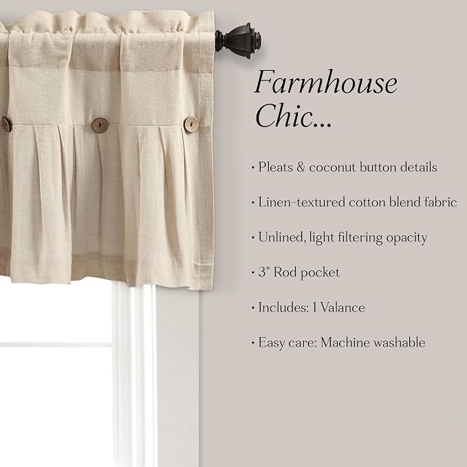 Lush Decor Linen Button Farmhouse Valance, Dark Linen - Image 6